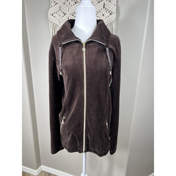 Chicos Zenergy Jacket Brown Velour Zip Front Coat Pockets Sz 2 Large NWT $129 - Picture 1 of 16